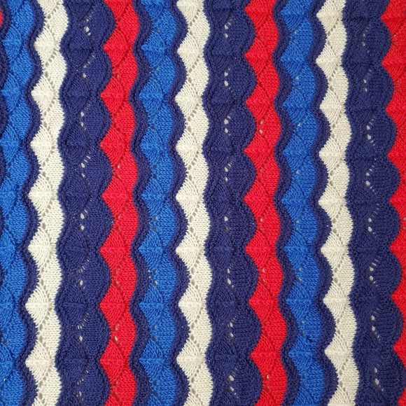 VINTAGE Blue Scalloped Handknit Afghan Crochet Blanket Throw HANDMADE Soft 36x40 - Picture 4 of 8
